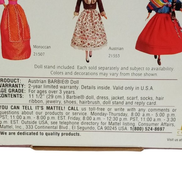 Austrian Barbie Dolls of the World Collector Edition #21553 Vintage 1998 NRFB - Picture 6 of 10